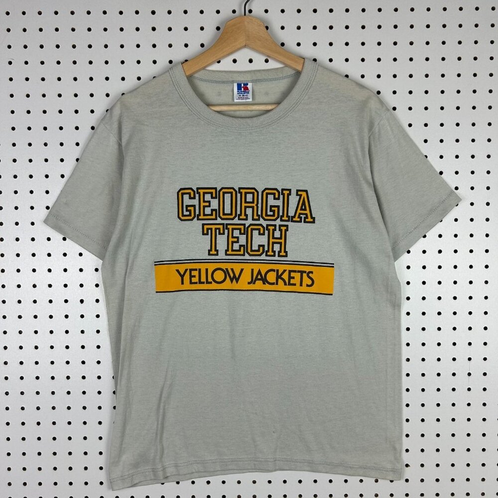 Georgia Tech Vtg 90s T Shirt Medium Russell Athletic Single Stitch Gray Graphic